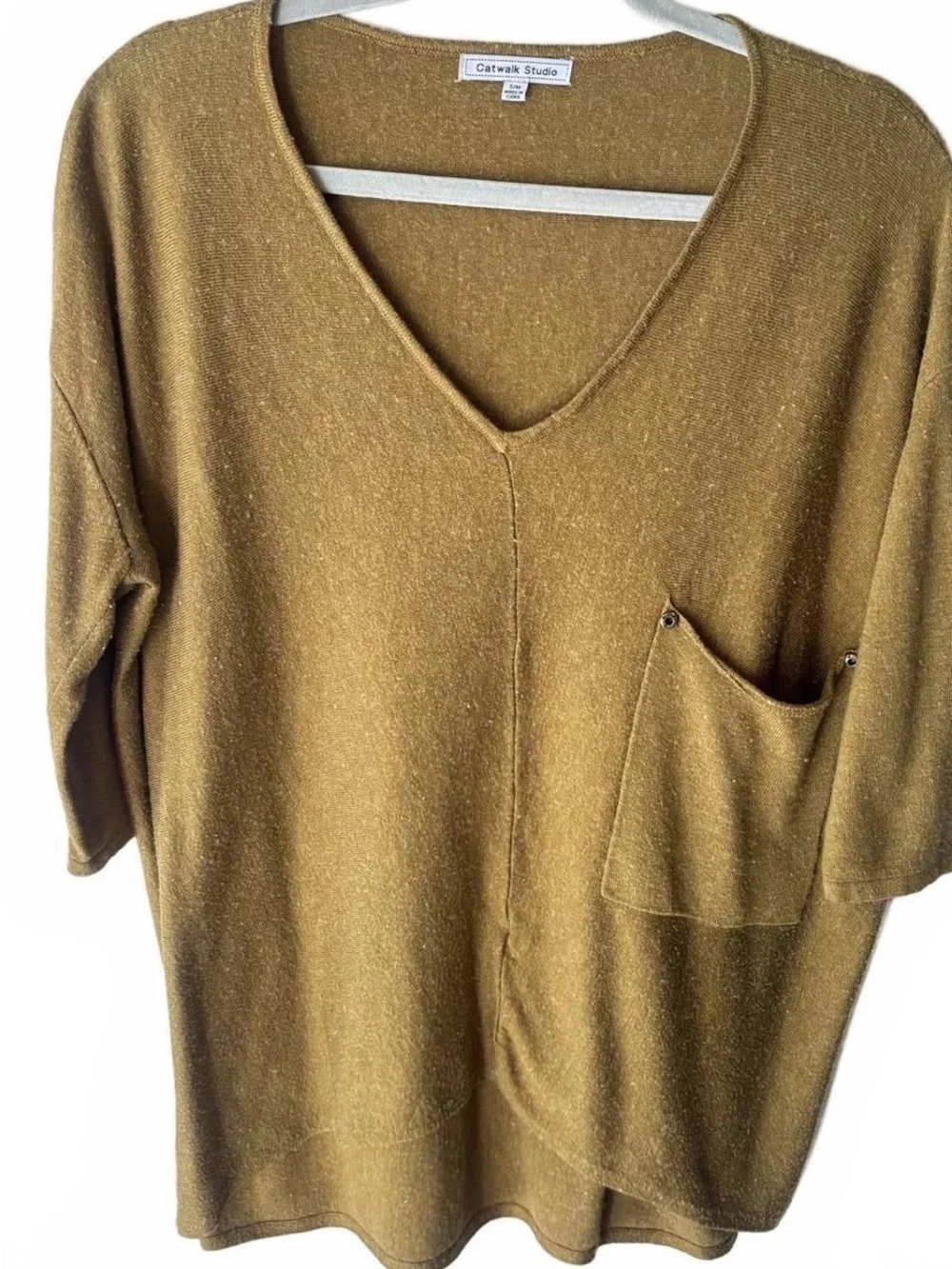 Catwalk Studio Women's V-Neck Pocket Sweater in Mustard